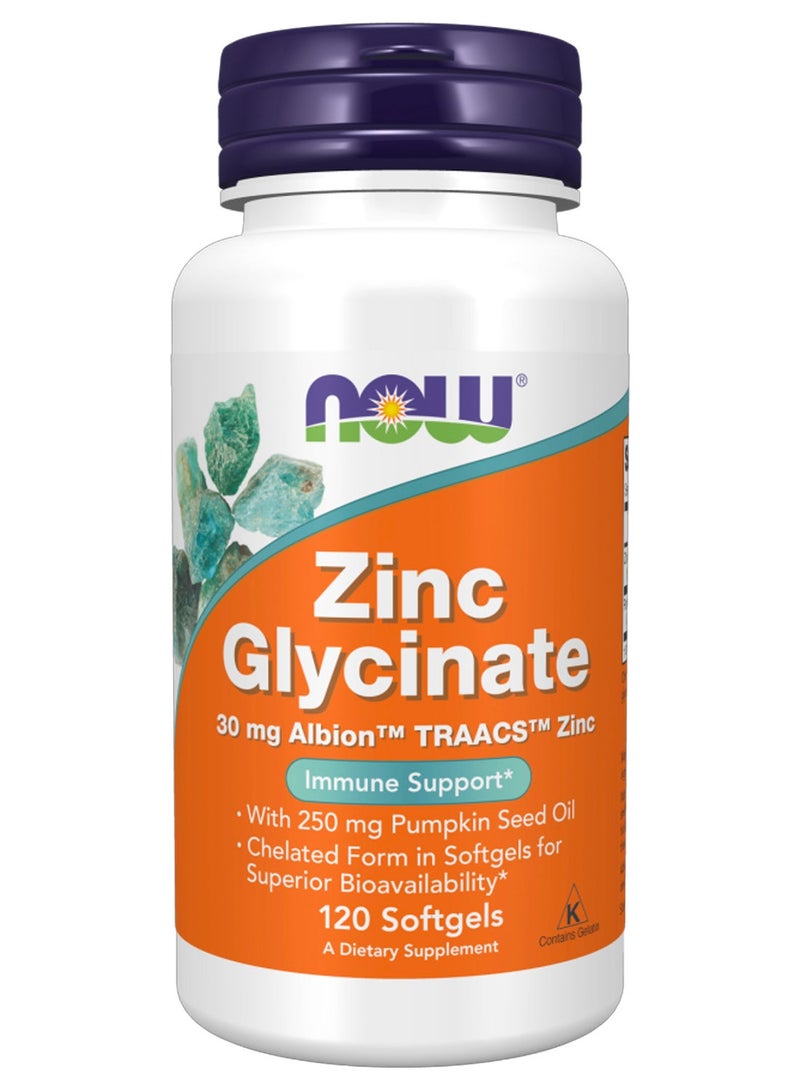 NOW Zinc Glycinate Dietary Supplement - 120 Softgels